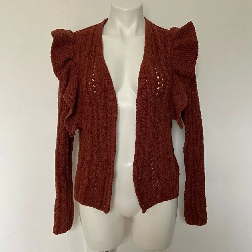 Universal Thread Ruffle Sleeve statement cardigan rust